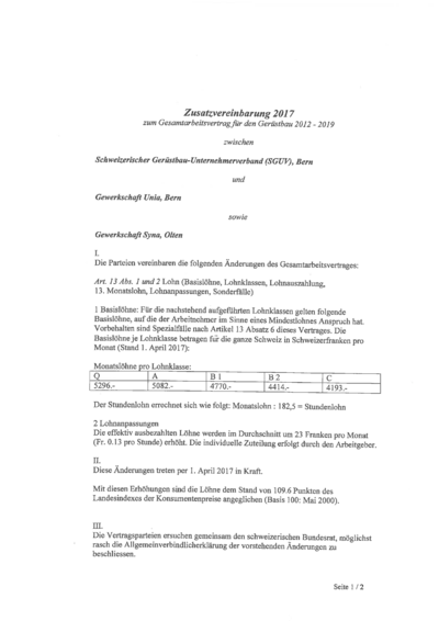 GAV Zusatzvereinbarung 2017 deutsch