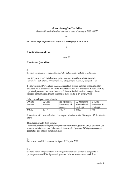 Accordo aggiuntivo 2026
