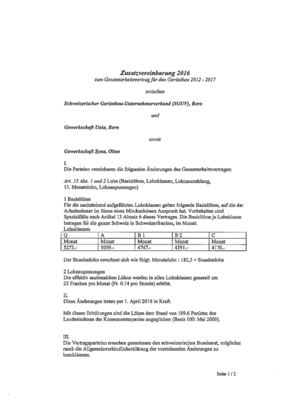 GAV Zusatzvereinbarung Gerüstbau 2016 deutsch