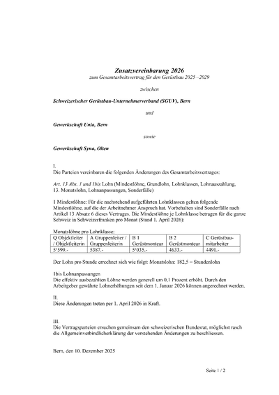 Zusatzvereinbarung 2026